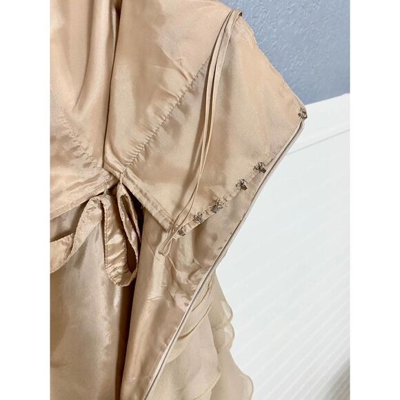 Jovani Vintage Nude Strapless Gown Ruched Bodice and Ruffle - Picture 8 of 15